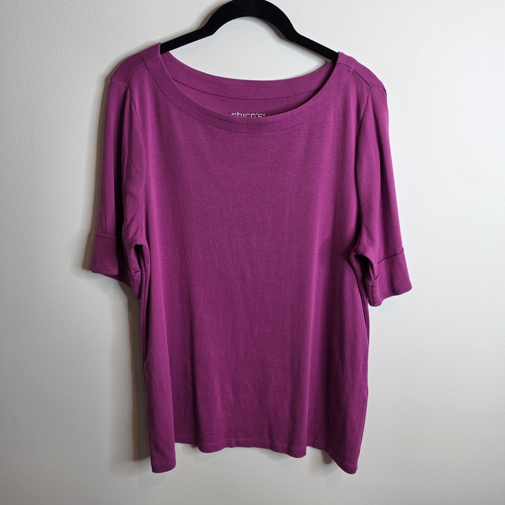 Chico's Pima Cotton Boat Neck Top Women Size L